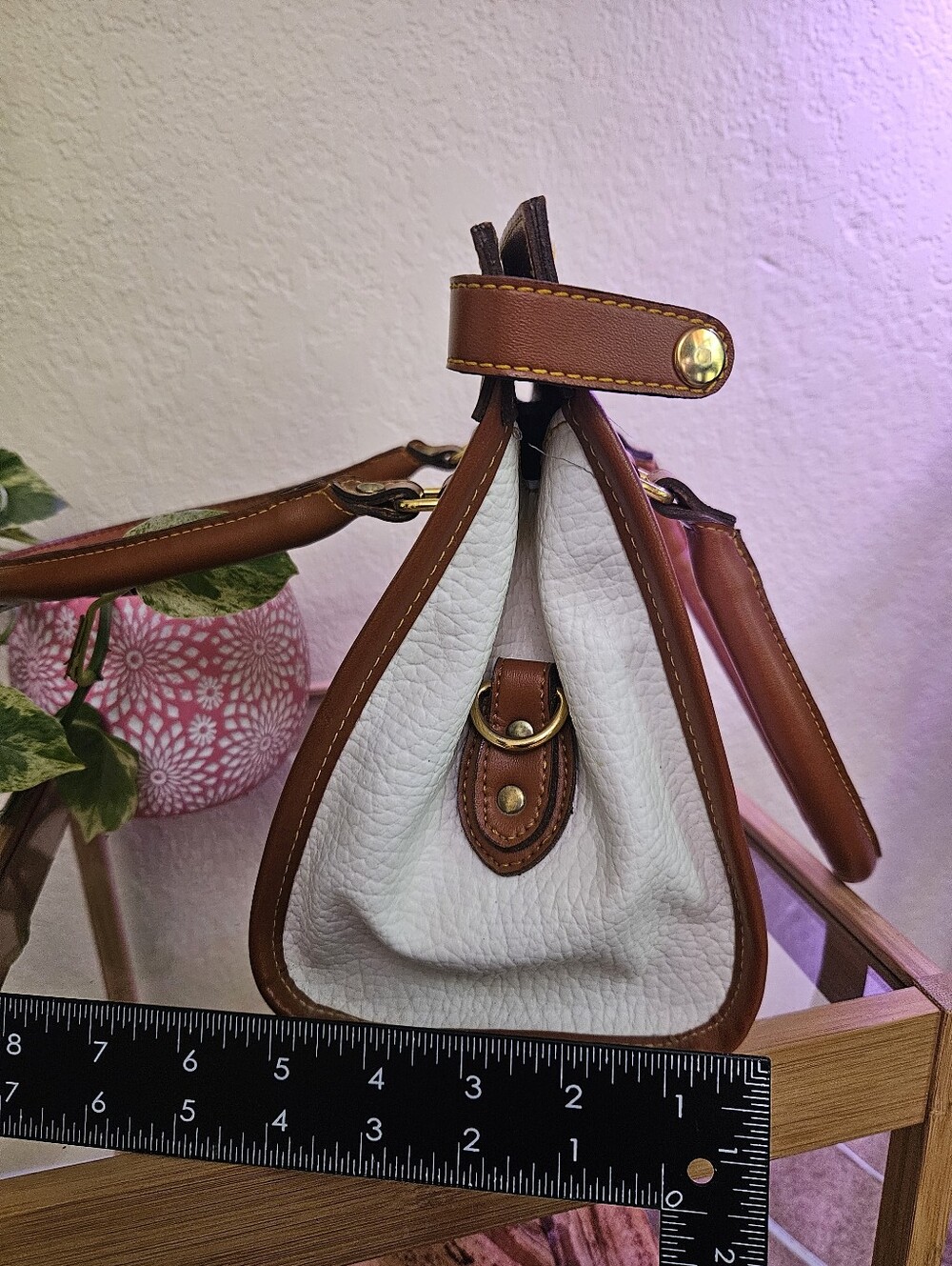 M. C. Pebbled Two-Tone Leather Bag in White and Brown - Picture 5 of 15